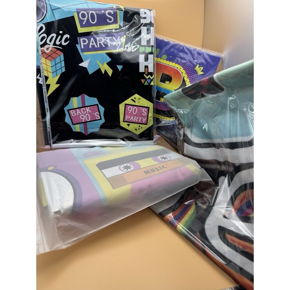 90S Party Decoration Kit - Includes Photography Backdrop & 10 Studio Selfie Phot